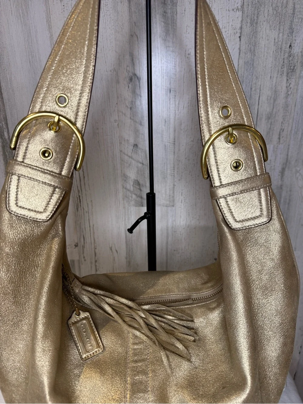 *Coach SoHo Hobo Tortilla Bag Gold Metalic Goat Suede Vintage 2005 9757